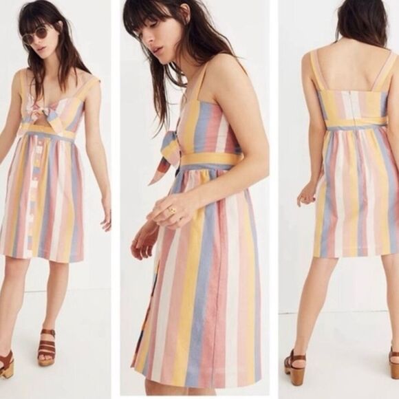Madewell size 2 Striped Tie-Front Cutout Sundress - Picture 1 of 8